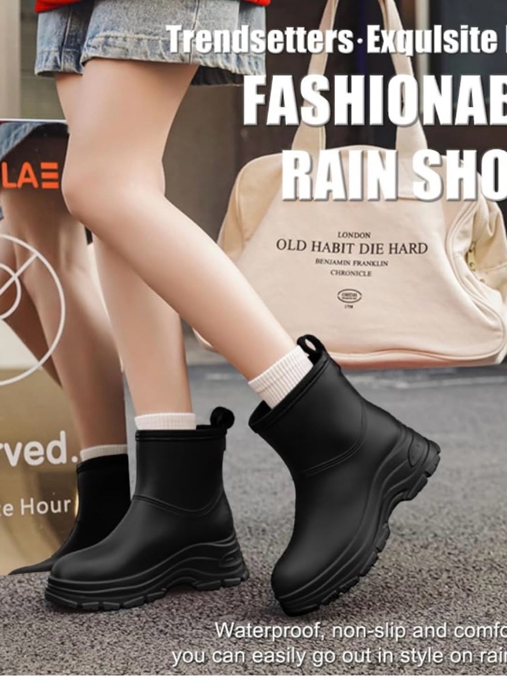 Black Women’s Platform Waterproof Ankle Boots - Picture 5 of 6
